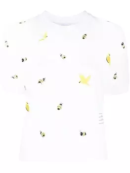 Thom Browne футболка с вышитым логотипом, белый