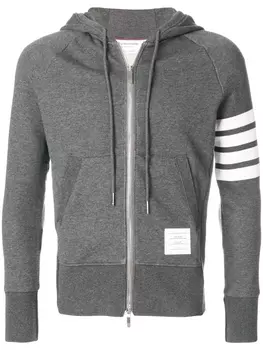 Thom Browne худи на молнии с полосками 4-Bar, серый