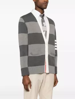 Thom Browne кардиган вязки интарсия в полоску, серый