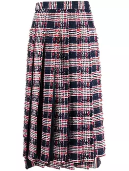 Thom Browne клетчатая юбка А-силуэта с бахромой, синий