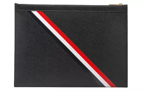THOM BROWNE Кожаный клатч для монет среднего размера, мужской, черный