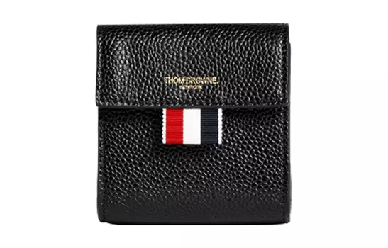 THOM BROWNE Кожаный кошелек для монет, кошелек большого размера, мужской, черный