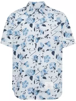 Thom Browne поплиновая рубашка с цветочным принтом, синий