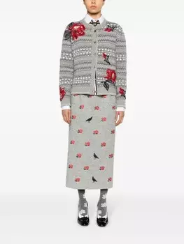 Thom Browne шерстяной кардиган с цветочной вышивкой, серый