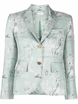 Thom Browne спортивный блейзер с цветочным принтом, зеленый