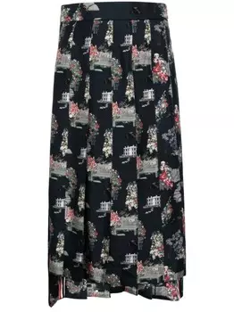 Thom Browne юбка с графичным принтом и складками, синий