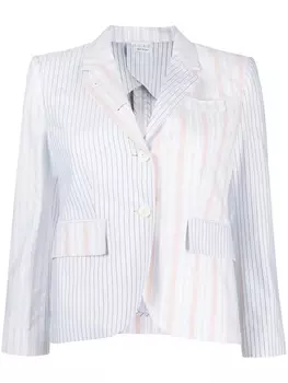 Thom Browne укороченный полосатый блейзер в технике пэчворк, синий