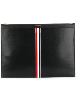 Thom Browne Vertical Intarsia Stripe Leather Medium Document Holder, черный
