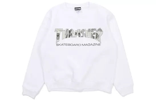 Thrasher Толстовка с круглым вырезом, стандартная, японская версия, унисекс, белая