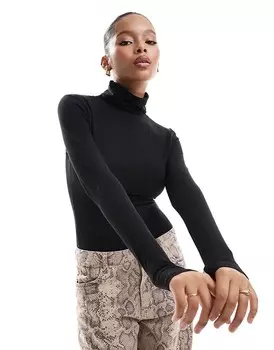 Threadbare – Черное боди с длинными рукавами и водолазкой