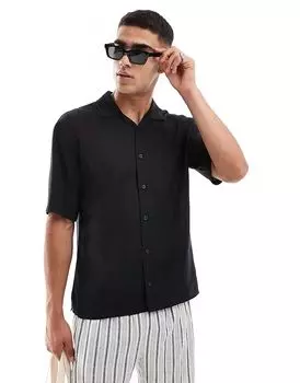 Threadbare – Рубашка из льняной ткани черного цвета с воротником-лацкан