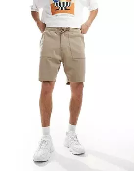 Threadbare – Шорты из джерси пике бежевого цвета с эластичным поясом