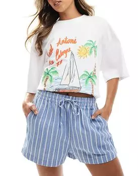 Threadbare – Шорты из льна с синими и белыми полосками и эластичным поясом.