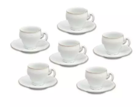 Thun 1794 Bernadotte, чашки и блюдца, 240 мл, золотая линия, белый фарфор, Thun, 6 шт