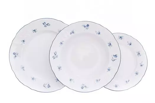 Thun 1794 Bernadotte, набор тарелок, синие розы, Тун, 18 шт