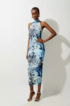 Tie Dye Ришелье Саржевый плетеный недоуздок миди Karen Millen, синий