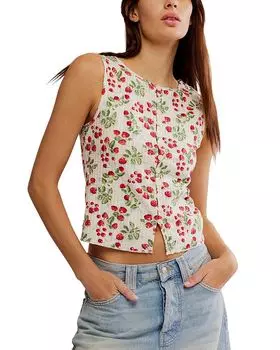 Тилла Приталенный Короткий Жилет на Пуговицах Free People, белый