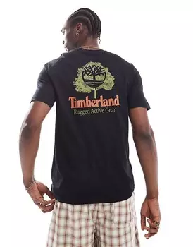 Timberland – Черная футболка с большим логотипом в виде дерева на спине