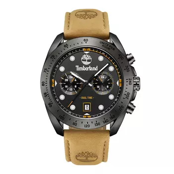 Timberland Наручные часы Carrigan Collection с кварцевым механизмом, кожаным ремешком, 44 мм, черный циферблат, мужские часы