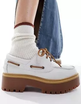 Timberland - Stone Street - Белые кожаные топсайдеры на платформе и с 3 люверсами