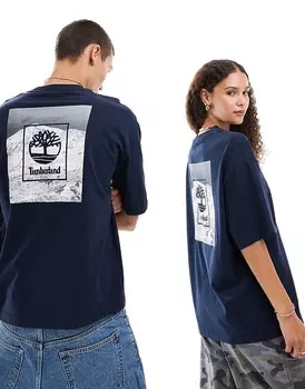 Timberland — темно-синяя футболка оверсайз с горным принтом — только на ASOS