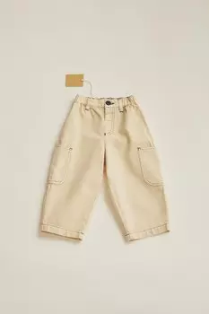 Timelesz - брюки из твила с отстроченными карманами ZARA, ваниль