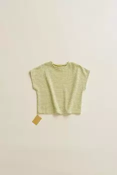 Timelesz - футболка из полосатой ткани ZARA, фисташковый