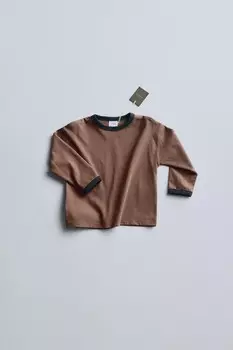 Timelesz – футболка с контрастной отделкой ZARA, коричневый