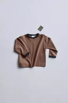 Timelesz – футболка с контрастной отделкой ZARA, коричневый