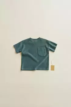 Timelesz - махровая футболка с карманом ZARA, зеленый/синий