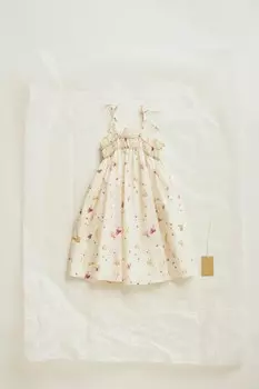 Timelesz - платье с цветочным рисунком акварели ZARA, экрю