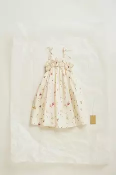 Timelesz - платье с цветочным рисунком акварели ZARA, экрю