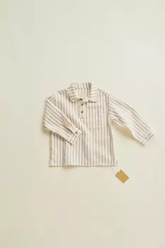 Timelesz - полосатая рубашка из смешанного льна ZARA, экрю/бордовый