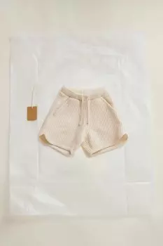 Timelesz - шорты-бермуды из вафельной трикотажной ткани с затяжками ZARA, экрю