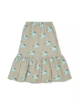 Tiny Cottons хлопковая юбка-пеплум с принтом кролика-логотипа, серый