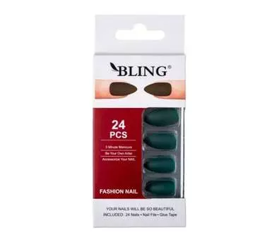 Типсы BLING, Искусственные ногти, Fashion Nail (24 шт.) – бутылочно-зеленый, матовый