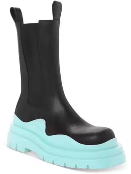 TIRE BOOT Женские кожаные ботинки до середины икры для зимы и снега Bottega Veneta, цвет Black/Pale Blue