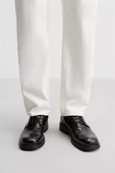 Тисненые кожаные туфли ZARA, черный