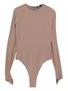 Тисненый боди с длинными рукавами Mugler, коричневый