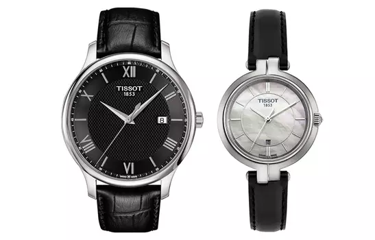 TISSOT Часы унисекс с кварцевым механизмом, 30 мм, черный циферблат, корпус из нержавеющей стали, кожаный ремешок