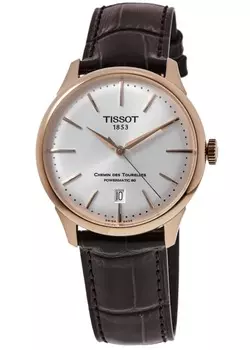 Tissot Chemin Des Tourelles Powermatic 80 Мужские часы с серебряным циферблатом и кожаным ремешком T139.807.36.031.00