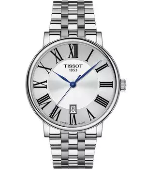 Tissot Мужские часы Carson Premium из нержавеющей стали с серебряным циферблатом-браслетом, серебро