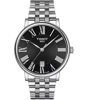 Tissot Мужские часы Carson Premium из нержавеющей стали с черным циферблатом и браслетом, серебро