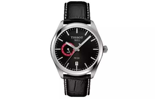 TISSOT Мужские часы коллекции PR100 с кварцевым механизмом, 39 мм, черный циферблат, корпус из нержавеющей стали, кожаный ремешок