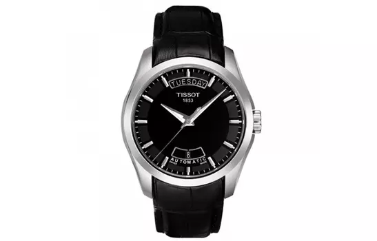 TISSOT Мужские часы Kutu Collection с автоматическим механизмом, 39 мм, черный циферблат, кожаный ремешок