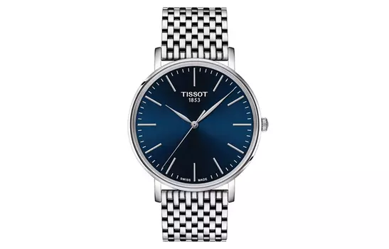TISSOT Мужские кварцевые часы с циферблатом синего цвета, корпусом из нержавеющей стали и стальным ремешком, 40 мм