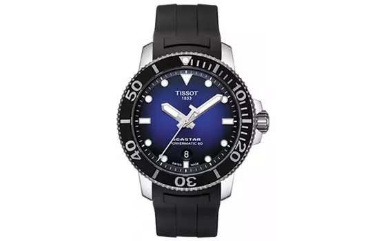 TISSOT Мужские механические часы Starfish Collection с циферблатом синего цвета, корпусом из нержавеющей стали и резиновым ремешком