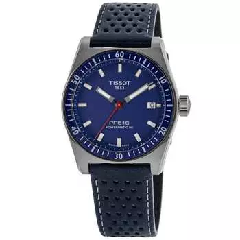 Tissot PR516 Powermatic 80 Автоматические часы унисекс с синим циферблатом и кожаным ремешком T149.407.16.041.00