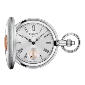 Tissot Savonnette механические с ручным заводом, серебряный циферблат, палладиевое покрытие, латунь, мужские карманные часы T865.405.99.038.01