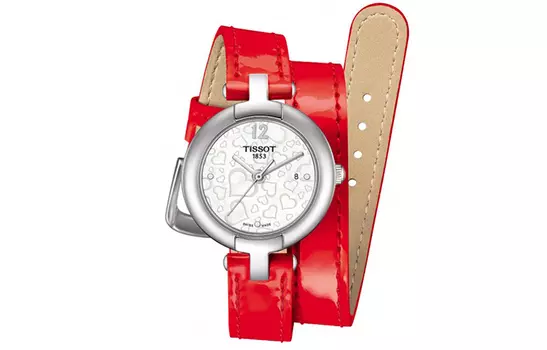 TISSOT Женские часы Pink Collection с кварцевым механизмом, 28 мм, белый циферблат, корпус из нержавеющей стали, кожаный ремешок